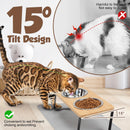 Raised Cat Bowls Pet Feeder 15° Tilted Elevated Cat Food Bowls with Wooden Stand 2 Stainless Steel Bowls for Cats and Puppies