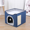 Foldable Cat Bed Two Floors Cats Hiding House with Cat Scratching Board with Door Warm Soft Mat for Cats Accessories