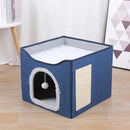 Foldable Cat Bed Two Floors Cats Hiding House with Cat Scratching Board with Door Warm Soft Mat for Cats Accessories