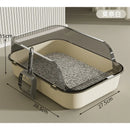 Semi Covered Cat Litter Box Plastic Anti Tracking Pet Toilet with Removable Scoop for Odor Control