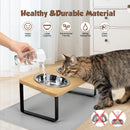 Raised Cat Bowls Pet Feeder 15° Tilted Elevated Cat Food Bowls with Wooden Stand 2 Stainless Steel Bowls for Cats and Puppies