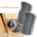 Space-Saving Wall-Mount Cat Groomer: 2-in-1 Corner Scratch Pad & Massage Brush. Protects Furniture. Durable Design.