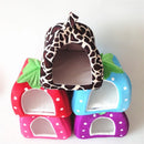 Removable Kennel Winter Pet House with Cushion Strawberry Foldable Pet Bed Puppy Cave Small and Medium Pet