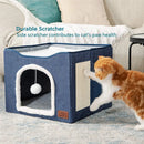 Foldable Cat Bed Two Floors Cats Hiding House with Cat Scratching Board with Door Warm Soft Mat for Cats Accessories