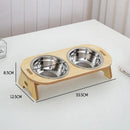 Cat And Dog Feeding Bowls Anti-tip Bowls Stainless Steel Pet Bowls With Wooden Supports Neck Protection Design 2 In 1 Water Bowl