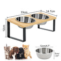 Raised Cat Bowls Pet Feeder 15° Tilted Elevated Cat Food Bowls with Wooden Stand 2 Stainless Steel Bowls for Cats and Puppies