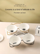 Ceramic Cat Bowl Cat Food Bowl Dog Bowl Drinking Water Bowl Food Bowl Cervical  Protection Pet Supplies Ceramic Double  Cat Bowl