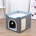 Foldable Cat Bed Two Floors Cats Hiding House with Cat Scratching Board with Door Warm Soft Mat for Cats Accessories