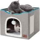 Foldable Cat Bed Two Floors Cats Hiding House with Cat Scratching Board with Door Warm Soft Mat for Cats Accessories