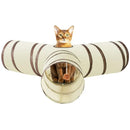 Fun Polyester+Steel Wire Cat Tunnel Tube Breathable Foldable Cat Nest Training Interactive Beige+Coffee Pet Fun Play Toy Cat
