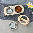 Cat And Dog Feeding Bowls Anti-tip Bowls Stainless Steel Pet Bowls With Wooden Supports Neck Protection Design 2 In 1 Water Bowl