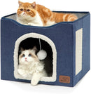 Foldable Cat Bed Two Floors Cats Hiding House with Cat Scratching Board with Door Warm Soft Mat for Cats Accessories