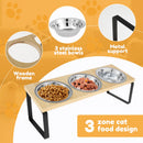 Elevated Pet Bowls Wood Cat Bowl Stand with Stainless Steel Food 3 Bowls Wooden Dog Water Feeding Dish Non Slip Iron Rack