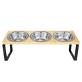Elevated Pet Bowls Wood Cat Bowl Stand with Stainless Steel Food 3 Bowls Wooden Dog Water Feeding Dish Non Slip Iron Rack