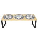 Elevated Pet Bowls Wood Cat Bowl Stand with Stainless Steel Food 3 Bowls Wooden Dog Water Feeding Dish Non Slip Iron Rack