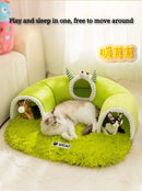 Warm Pet Playhouse 3 Caves Toy Balls - Plush Dog Cat Tunnel Bed - Interactive Puppy Kitten Play Mat for Small Pets Indoor