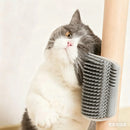 Space-Saving Wall-Mount Cat Groomer: 2-in-1 Corner Scratch Pad & Massage Brush. Protects Furniture. Durable Design.