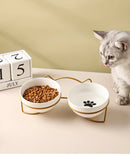 Ceramic Cat Bowl Cat Food Bowl Dog Bowl Drinking Water Bowl Food Bowl Cervical  Protection Pet Supplies Ceramic Double  Cat Bowl