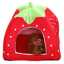 Removable Kennel Winter Pet House with Cushion Strawberry Foldable Pet Bed Puppy Cave Small and Medium Pet