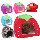 Removable Kennel Winter Pet House with Cushion Strawberry Foldable Pet Bed Puppy Cave Small and Medium Pet