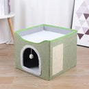 Foldable Cat Bed Two Floors Cats Hiding House with Cat Scratching Board with Door Warm Soft Mat for Cats Accessories